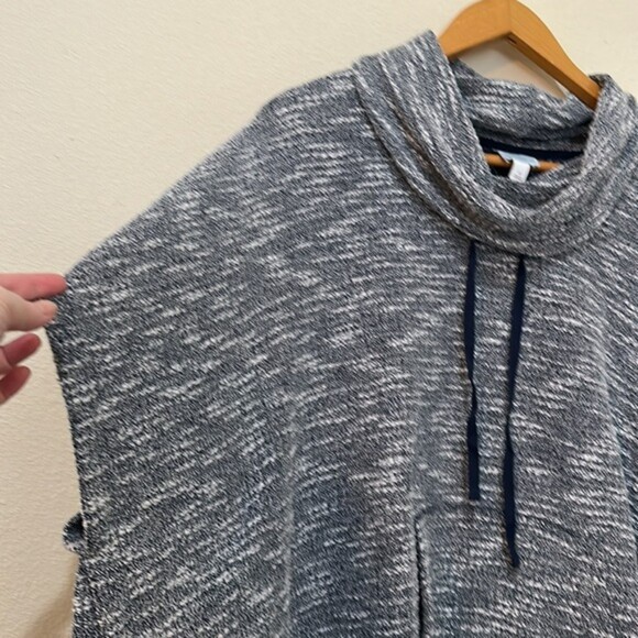 Sunday Cowl Neck Poncho Top Knit Pullover Oversized Small Beachy Cape Layer Blue - Picture 2 of 11